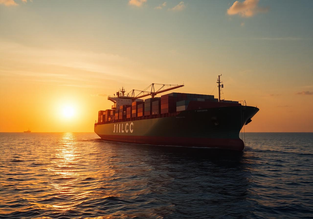Bulk carrier at sunset