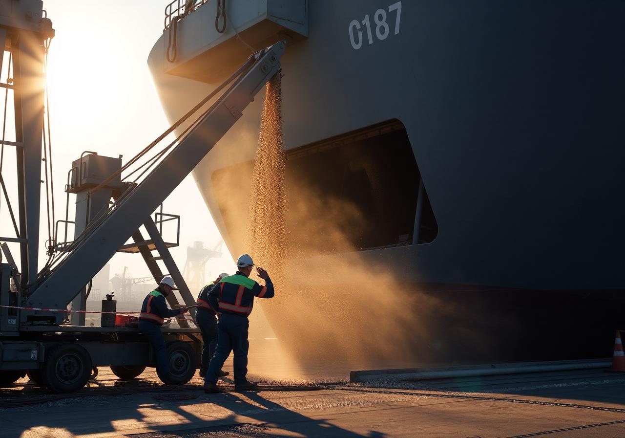 Grain loading onto bulk carrier